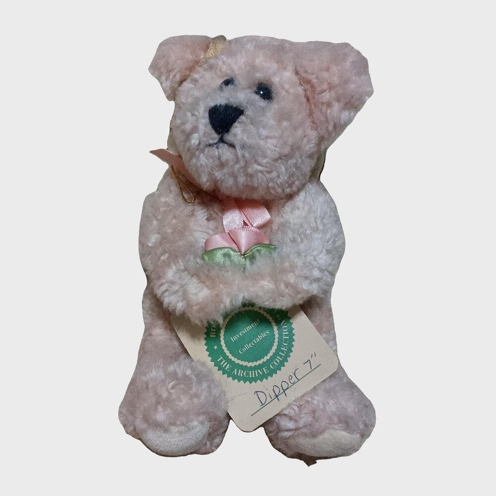 Vintage JB Bean Boyds Bears, Dipper Bear Angel Wings Pink Roses Ornament Jointed